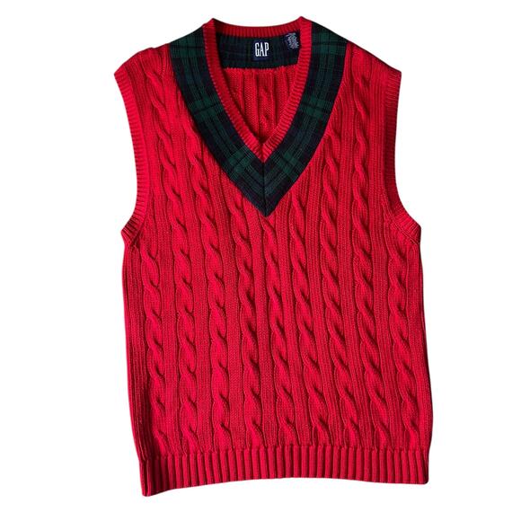 Vintage Gap Red Cable Knit Sweater Vest Tunic Size XL Preppy - Picture 8 of 8